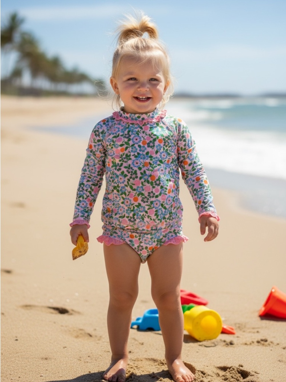 The Beaufort Bonnet Company Floral Long-Sleeve Rashguard - Pink & Green